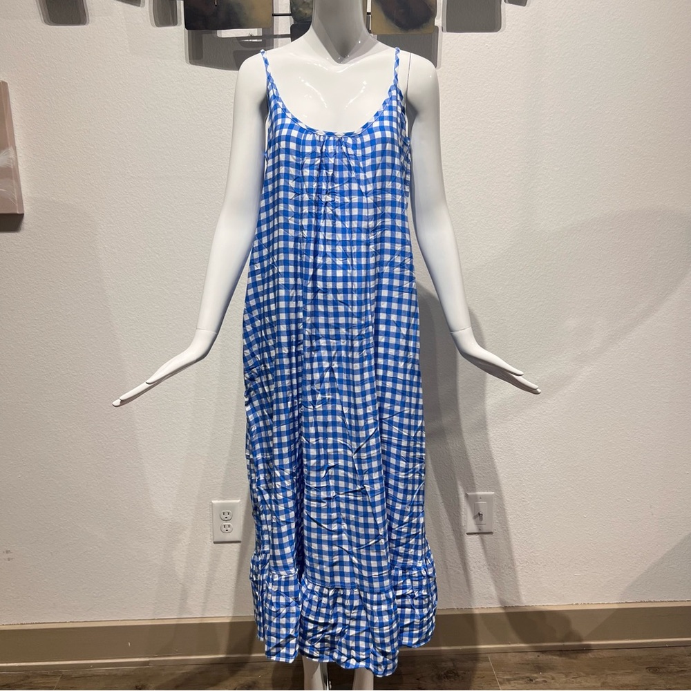 NWT BUENOS NINOS Women's Checkered Print Maxi Dress Adjustable Spaghetti Strap